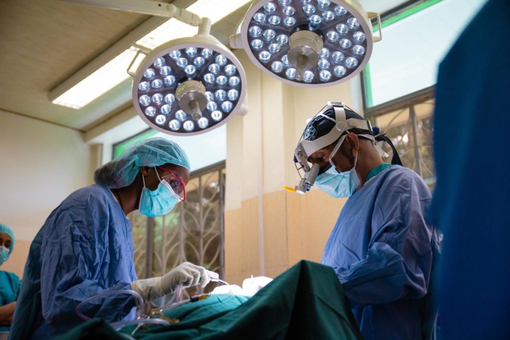 Two surgeons in operating theatre